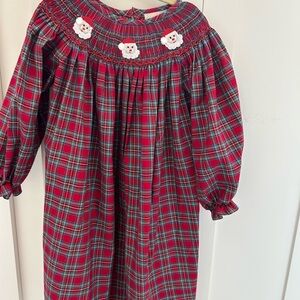 Girls Red Plaid Smocked Long Sleeve Holiday Dress